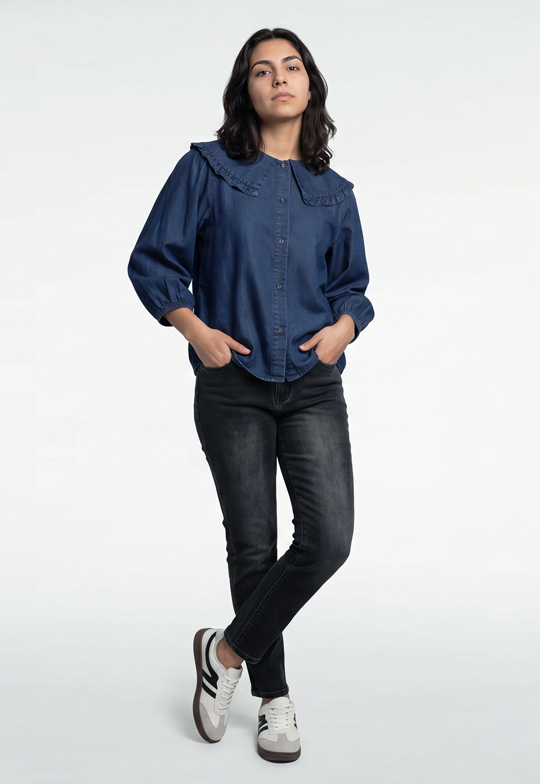 Blusa Mujer Lyocell Cuello Bobo Azul 2