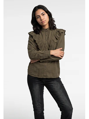 Blusa Mujer Lyocell Volantes Café