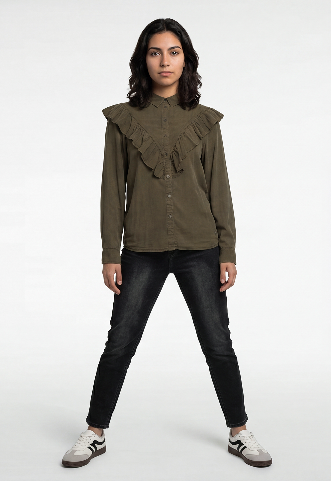 Blusa Mujer Lyocell Volantes Café 2