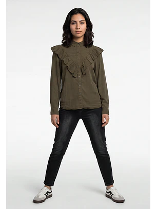 Blusa Mujer Lyocell Volantes Café