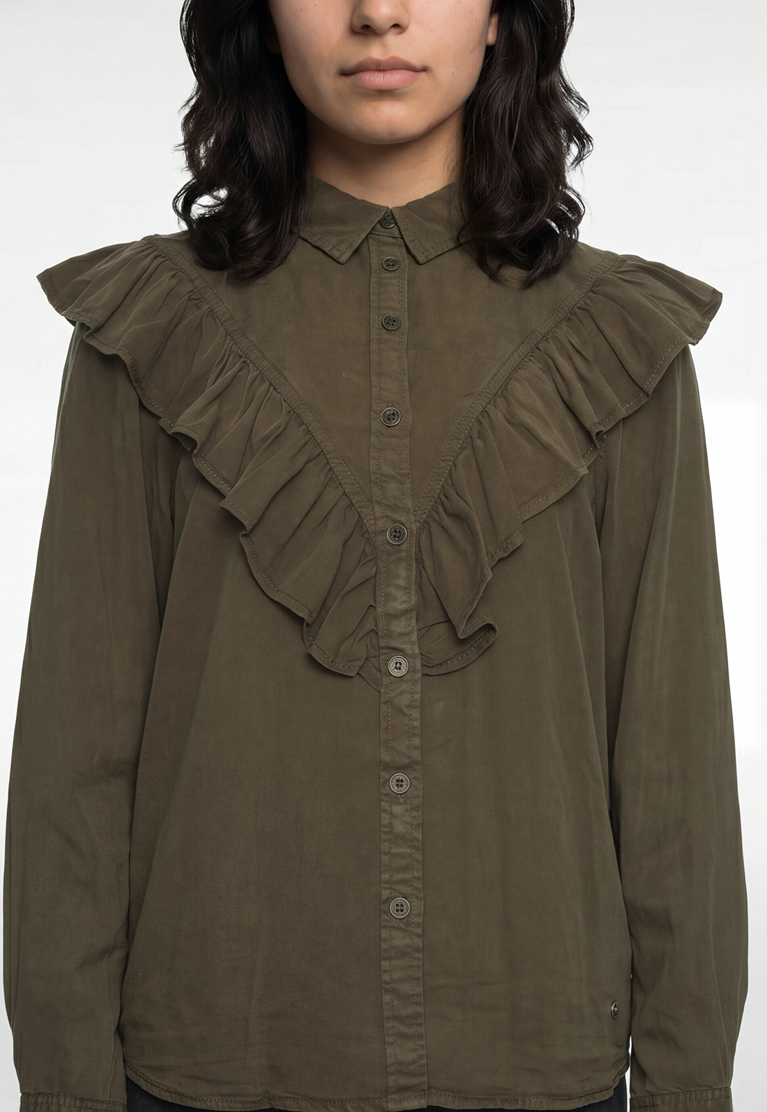 Blusa Mujer Lyocell Volantes Café 3