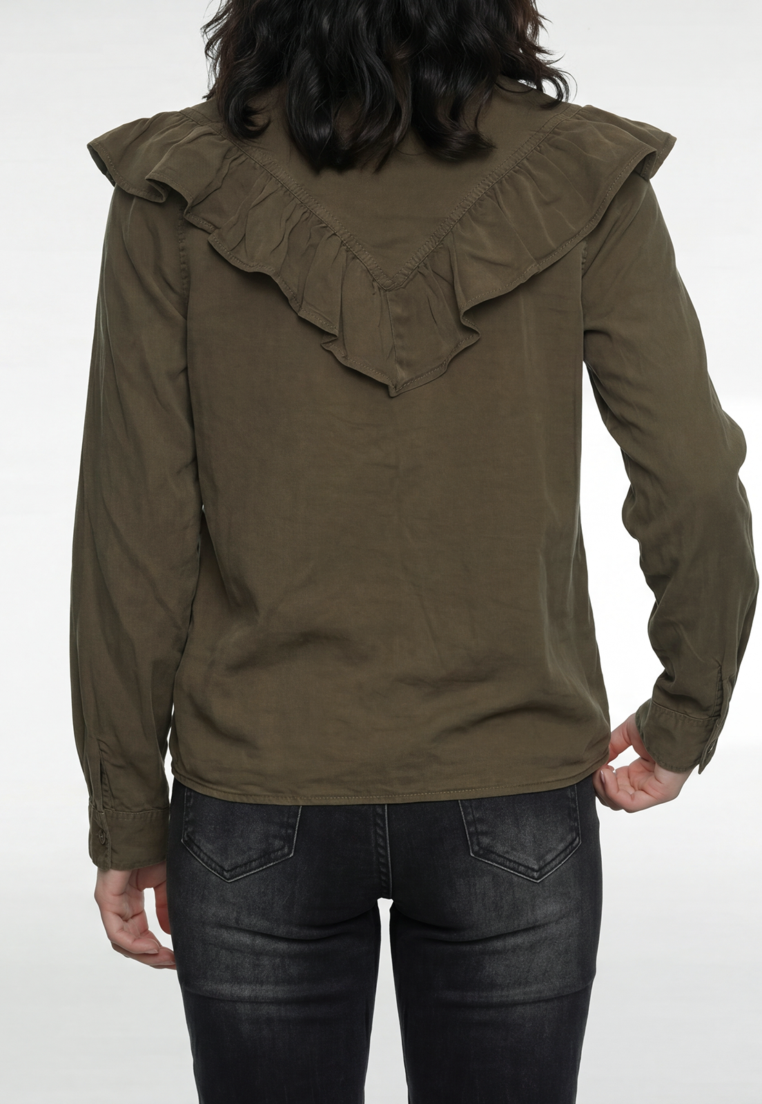 Blusa Mujer Lyocell Volantes Café 4