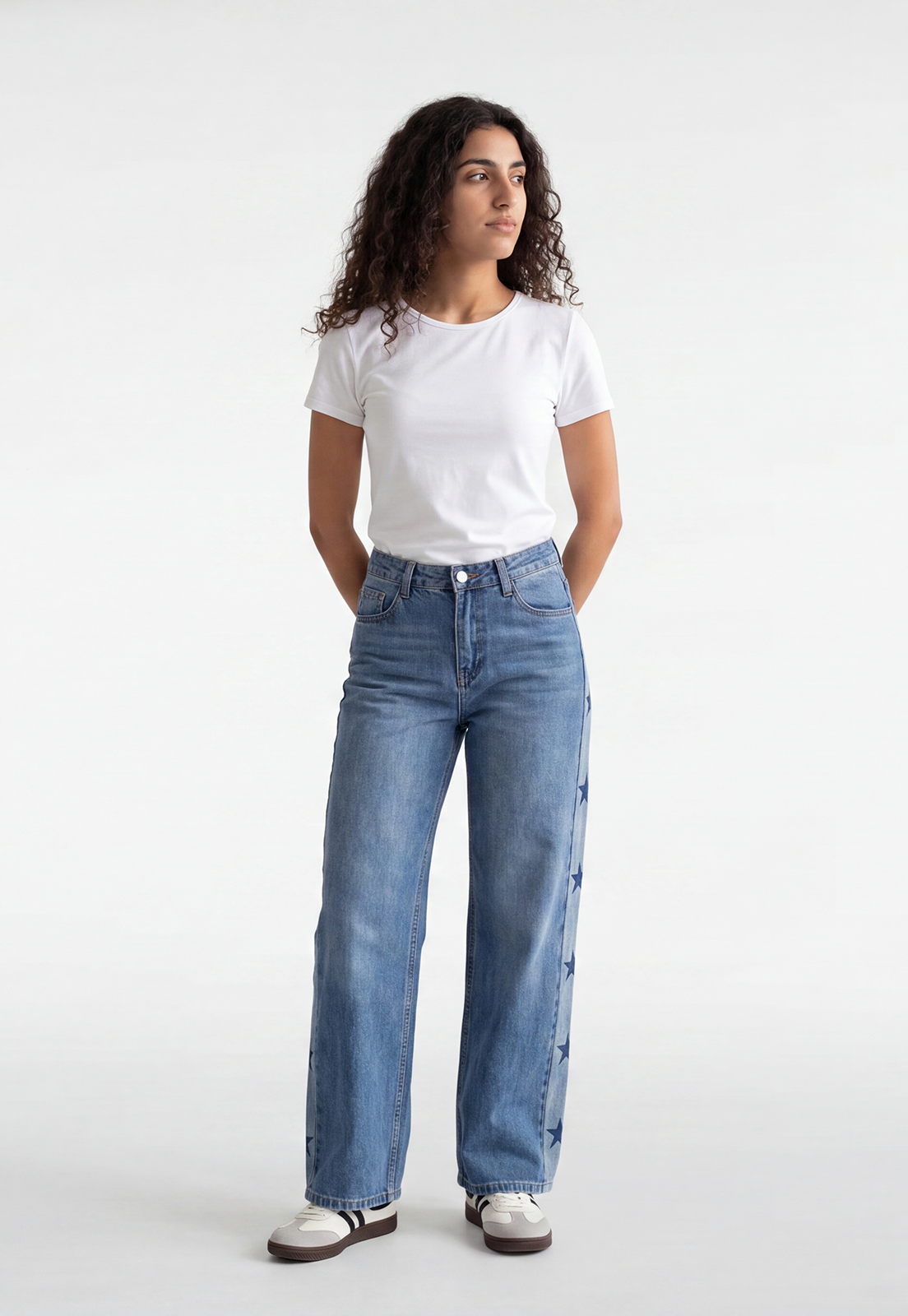 Jeans Mujer Estrellas Costados Celeste 1