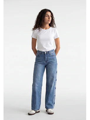 Jeans Mujer Estrellas Costados Celeste