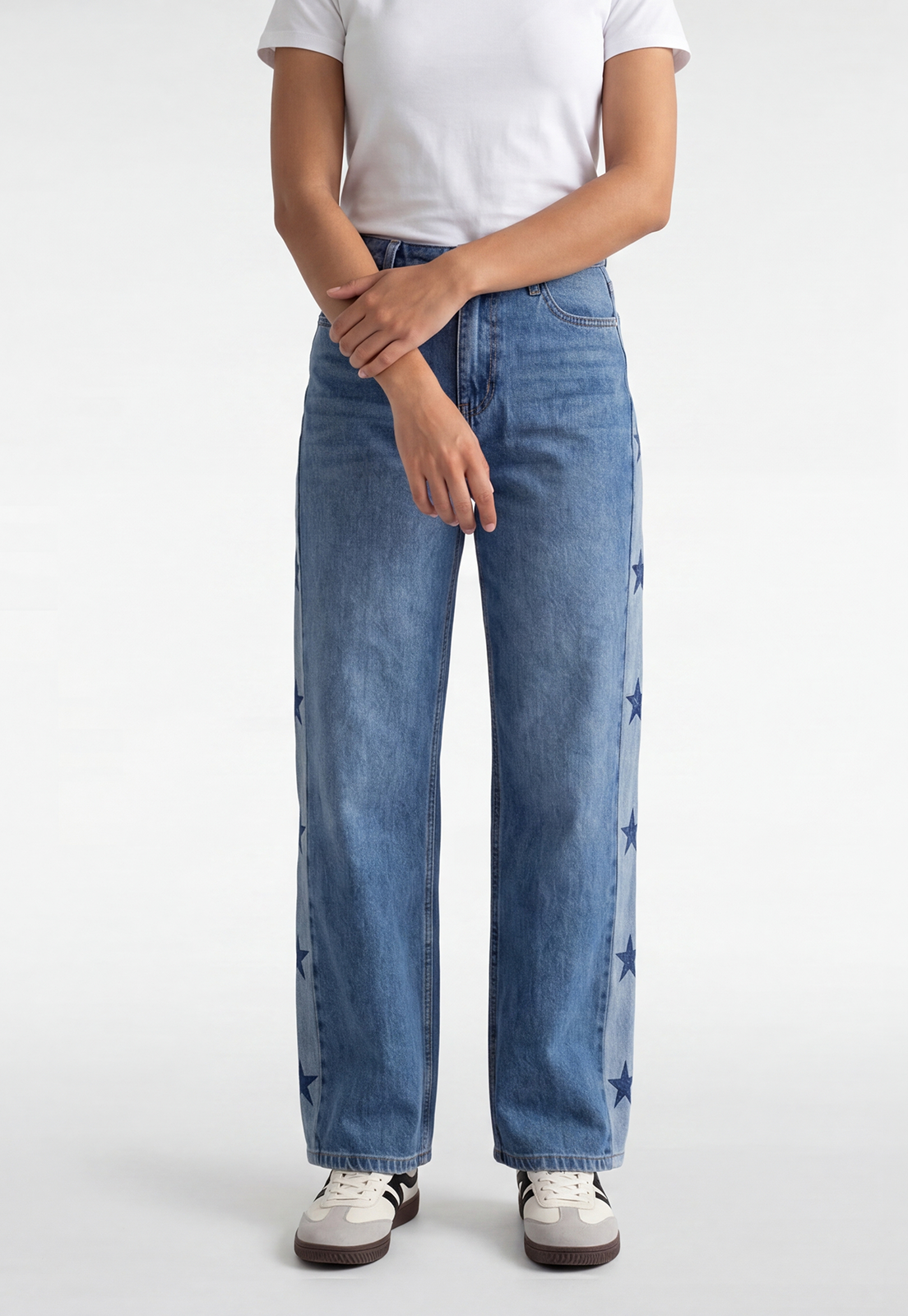 Jeans Mujer Estrellas Costados Celeste 2