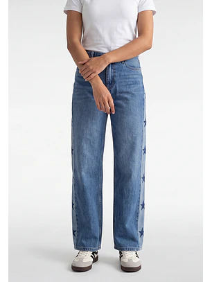 Jeans Mujer Estrellas Costados Celeste