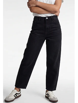 Jeans Mujer Barrel Tiro Medio Negro