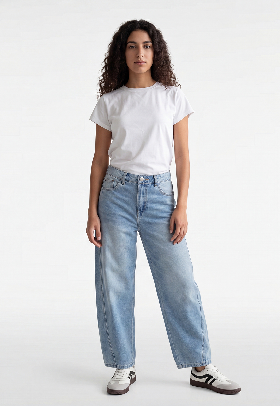 Jeans Mujer Barrel Tiro Medio Celeste 1