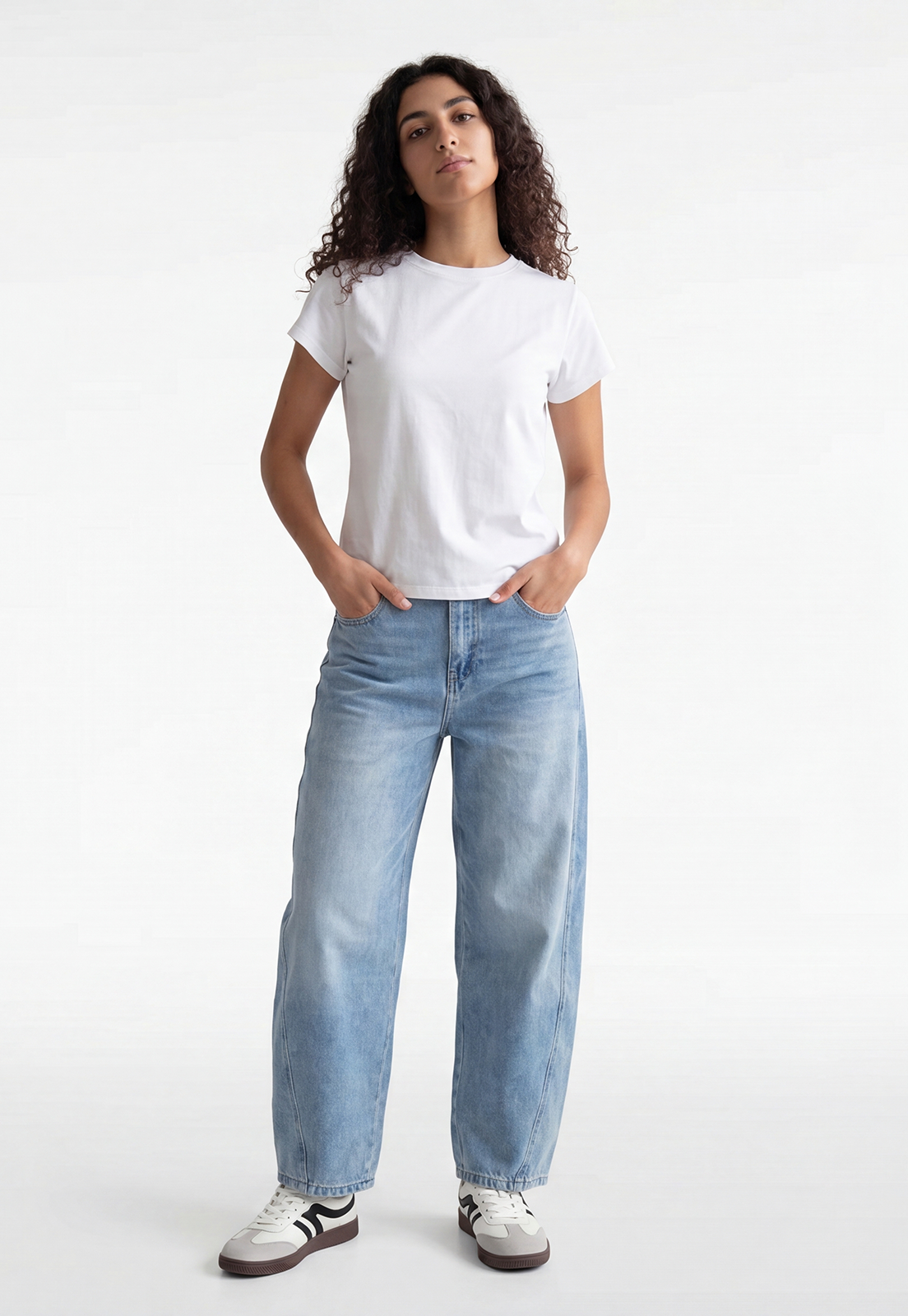 Jeans Mujer Barrel Tiro Medio Celeste 4