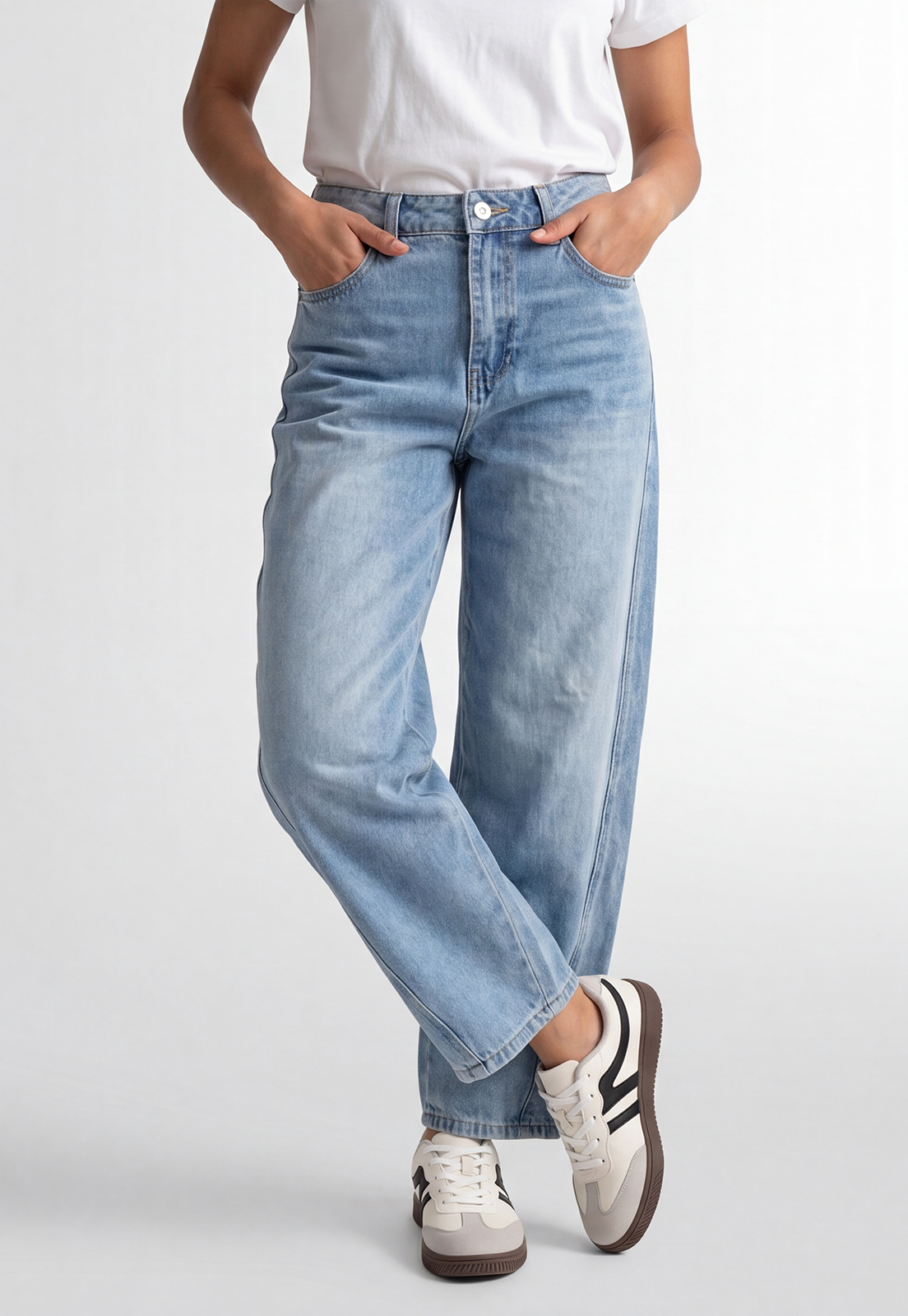 Jeans Mujer Barrel Tiro Medio Celeste 2