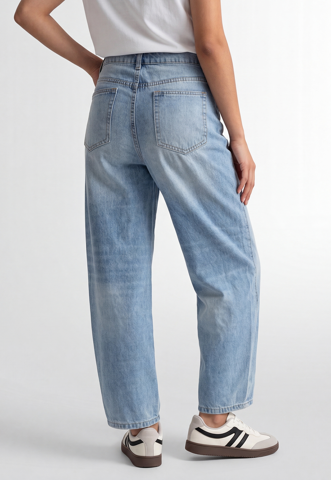 Jeans Mujer Barrel Tiro Medio Celeste 3