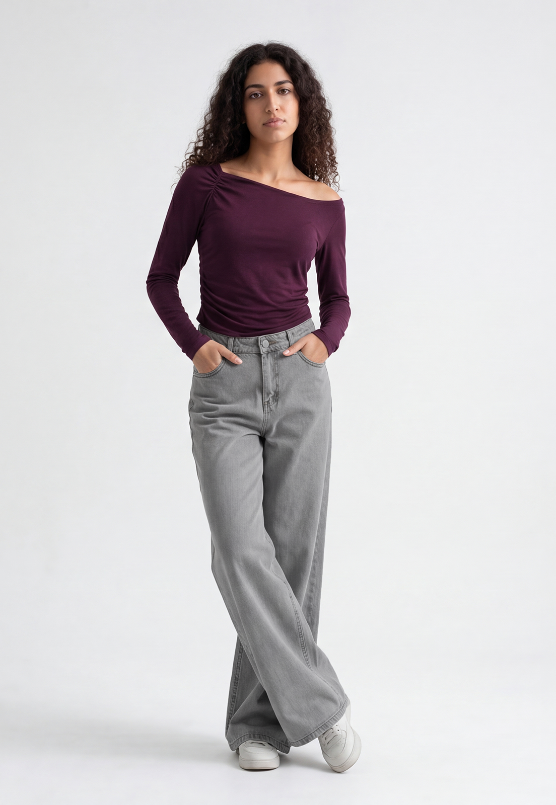 Jeans Mujer Wide Loose Gris 1
