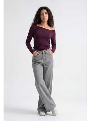 Jeans Mujer Wide Loose Gris