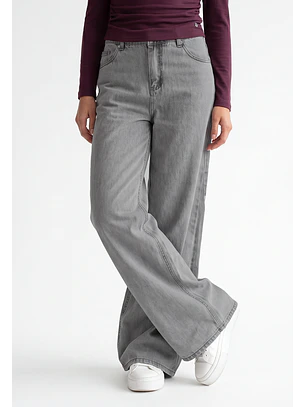 Jeans Mujer Wide Loose Gris
