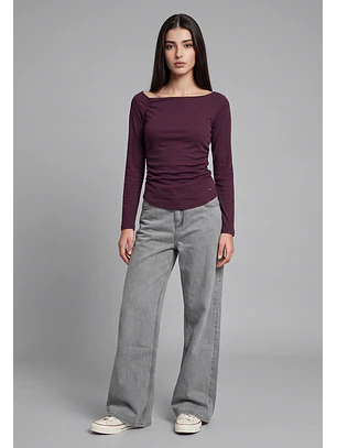 Jeans Mujer Wide Leg Loose Gris