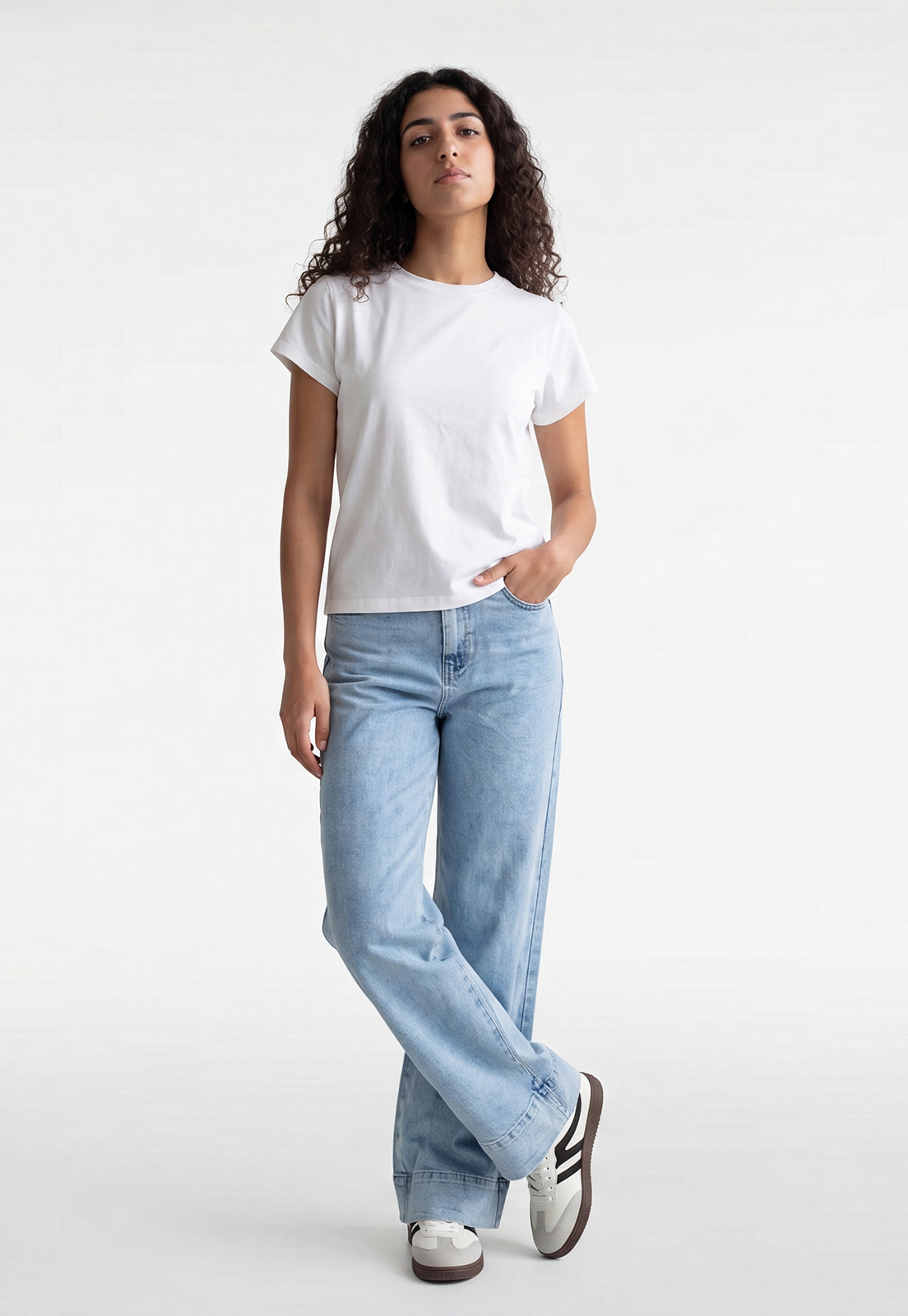 Jeans Mujer Wide Leg Cinturón Celeste 1