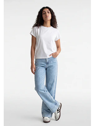 Jeans Mujer Wide Leg Cinturón Celeste