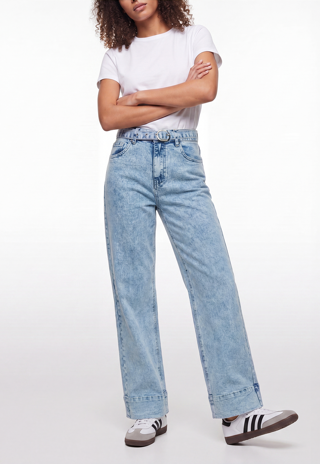 Jeans Mujer Wide Leg Cinturón Celeste 2