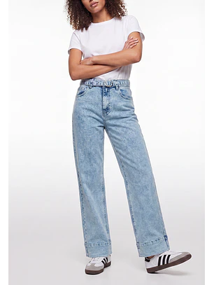 Jeans Mujer Wide Leg Cinturón Celeste