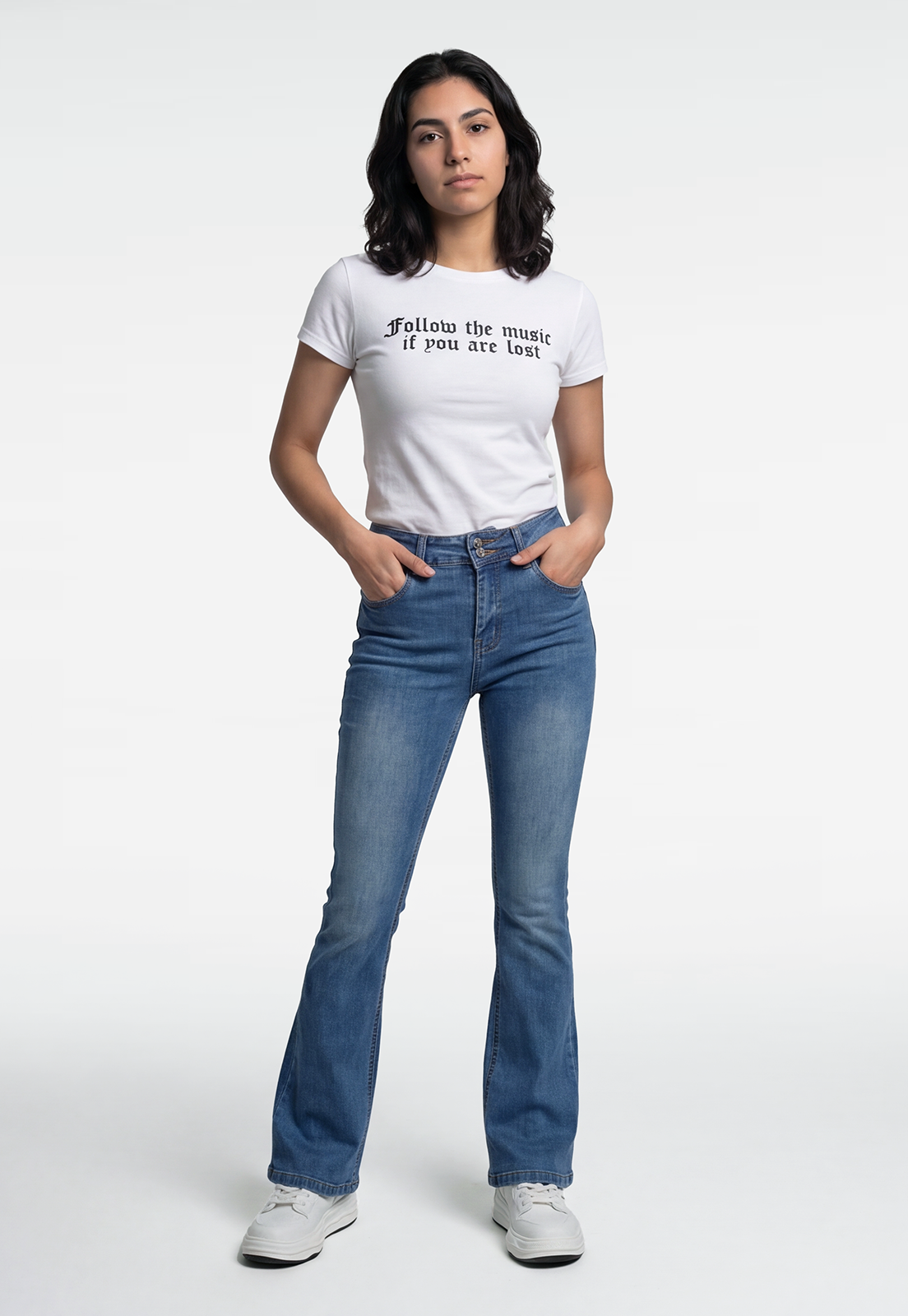 Jeans Mujer Flare Doble Botón Azul 1