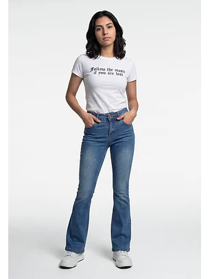 Jeans Mujer Flare Doble Botón Azul