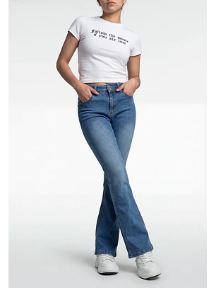 Jeans Mujer Flare Doble Botón Azul
