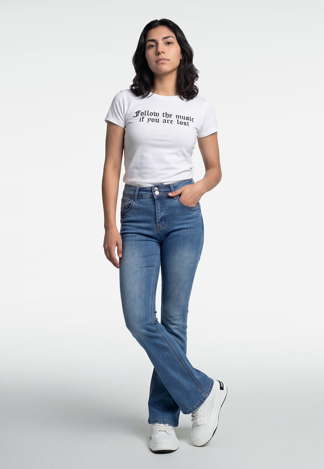 Jeans Mujer Flare Doble Botón Azul 4