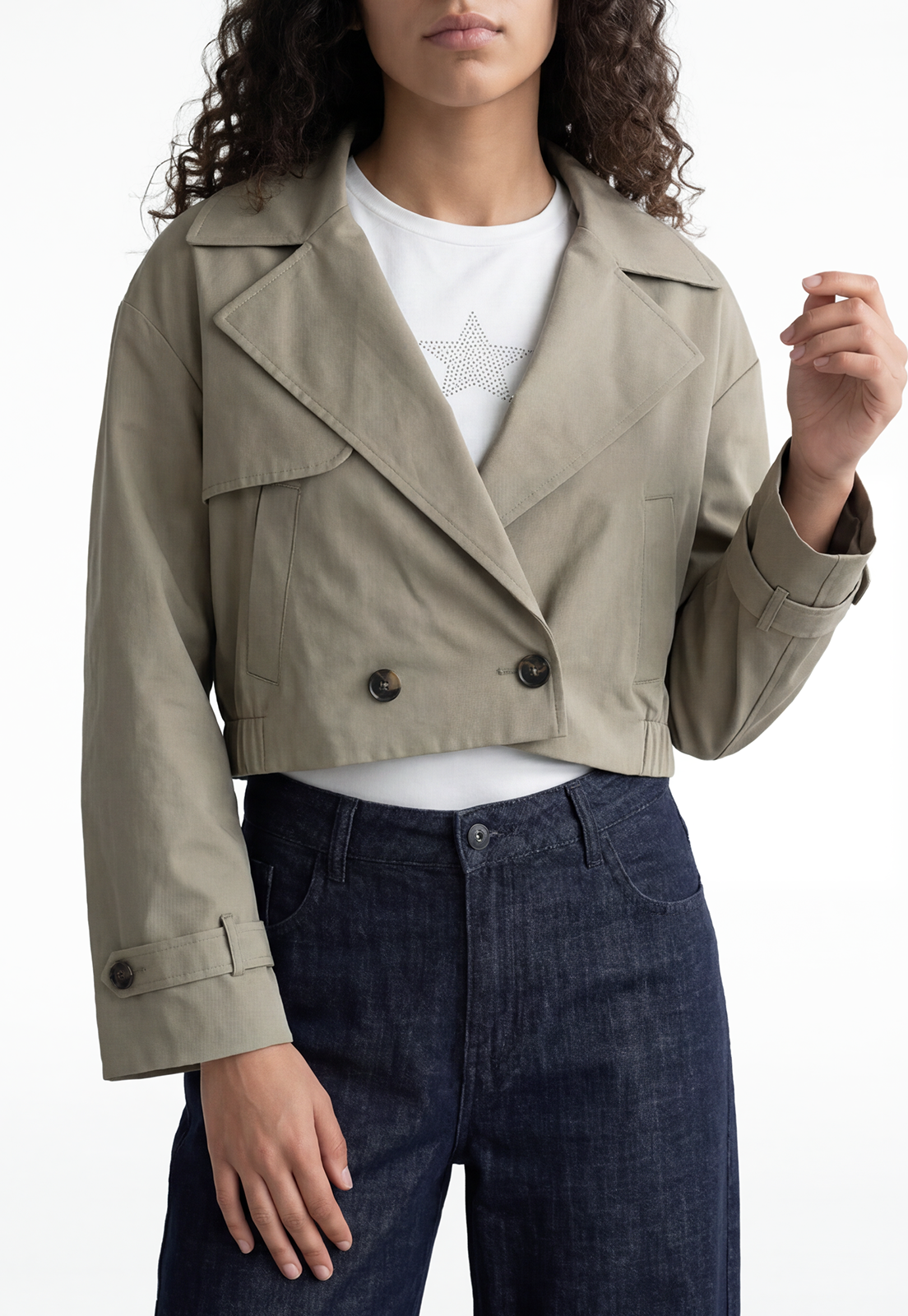 Chaqueta Mujer Trench Corto Verde 3