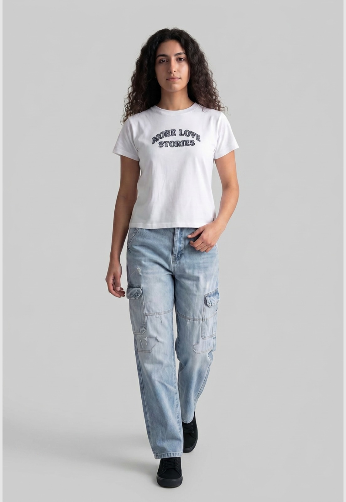 Polera Mujer Texto Bordado Y Flock Blanco 1