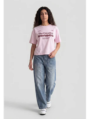 Polera Mujer Boxy Fit Print Rosado