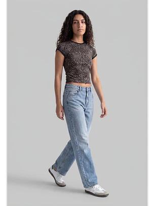 Polera Mujer Leopardo Tachas Beige