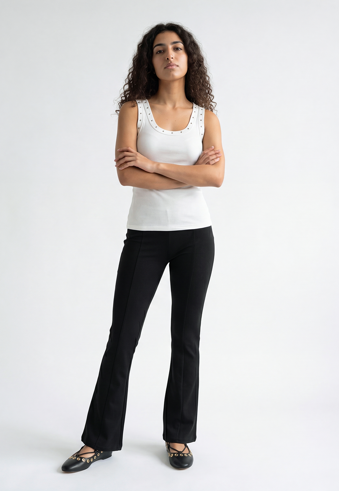 Calza Mujer Tiro Alto Flare Negro 1