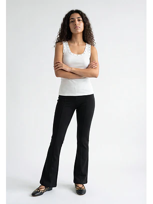Calza Mujer Tiro Alto Flare Negro