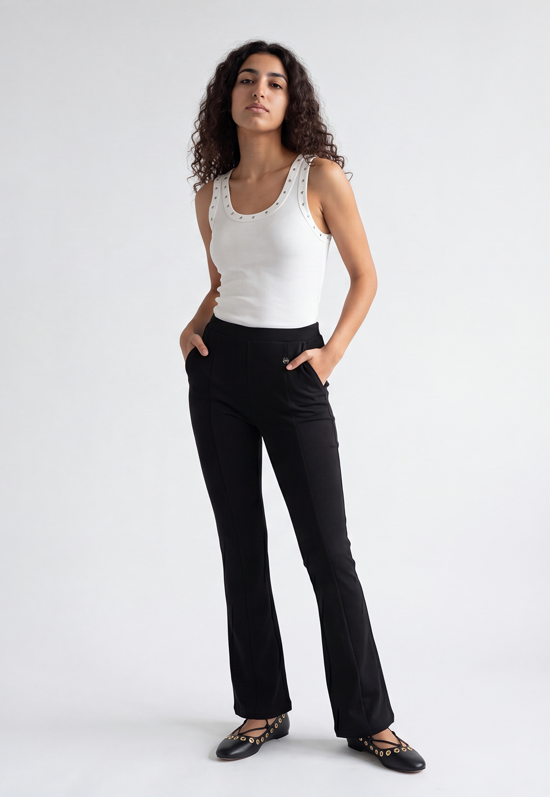 Calza Mujer Tiro Alto Flare Negro 4