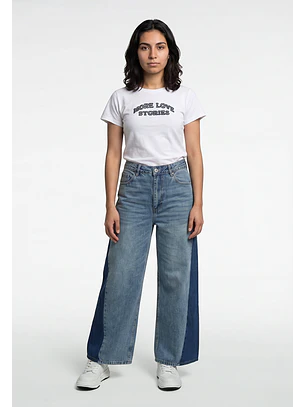 Jeans Mujer Extra Wide Led Bicolor Celeste