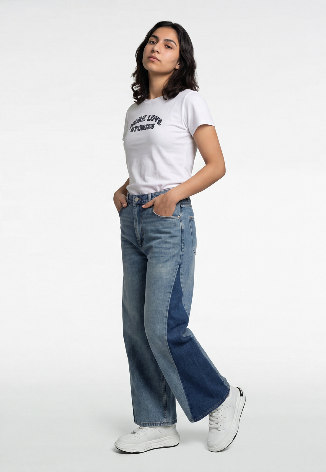 Jeans Mujer Extra Wide Led Bicolor Celeste 3