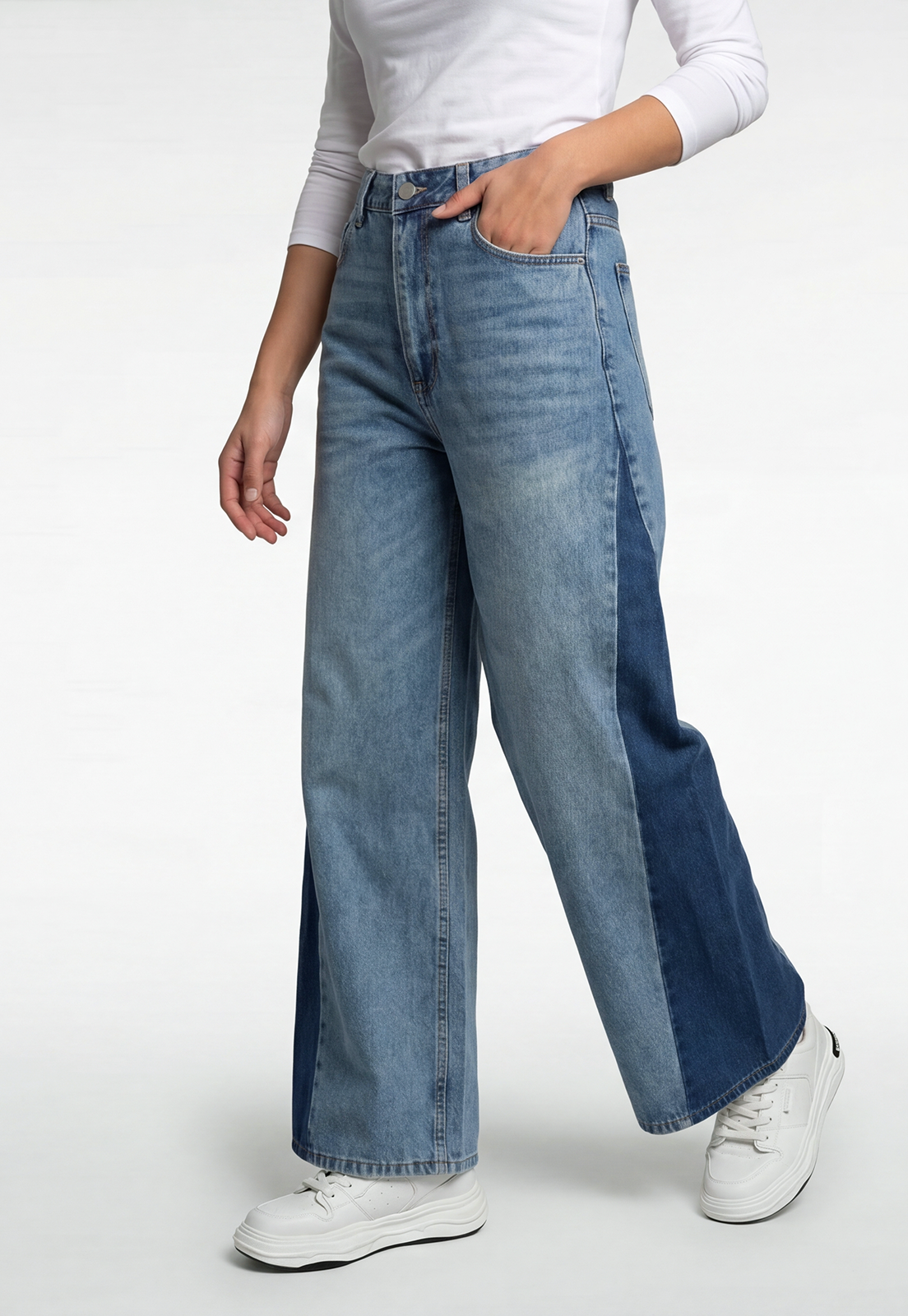 Jeans Mujer Extra Wide Led Bicolor Celeste 2