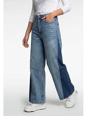 Jeans Mujer Extra Wide Led Bicolor Celeste