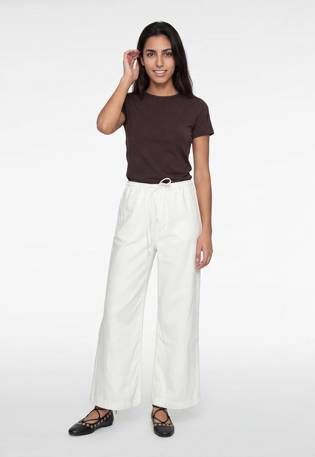 Pantalón Mujer Wide Led Liviano Blanco 1
