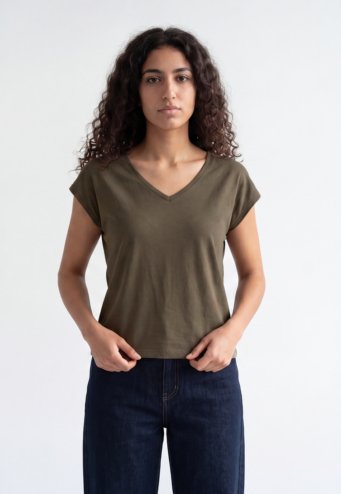 Polera Mujer Cuello V Soft Verde 1