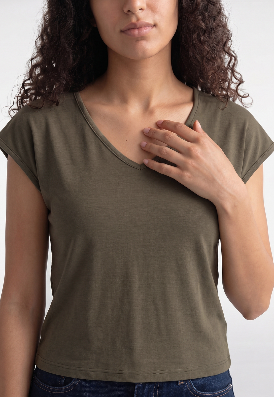Polera Mujer Cuello V Soft Verde 3