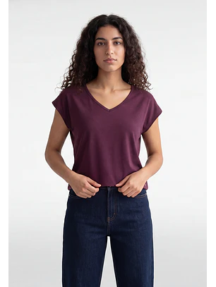 Polera Mujer Cuello V Soft Burdeo