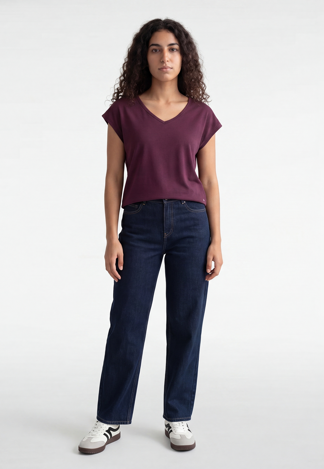 Polera Mujer Cuello V Soft Burdeo 2