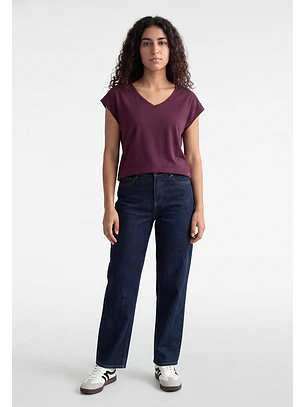 Polera Mujer Cuello V Soft Burdeo