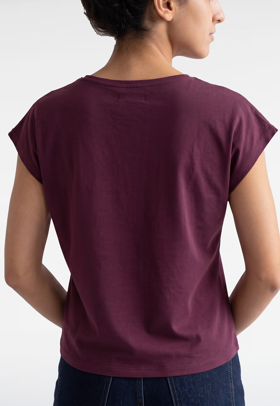 Polera Mujer Cuello V Soft Burdeo 4