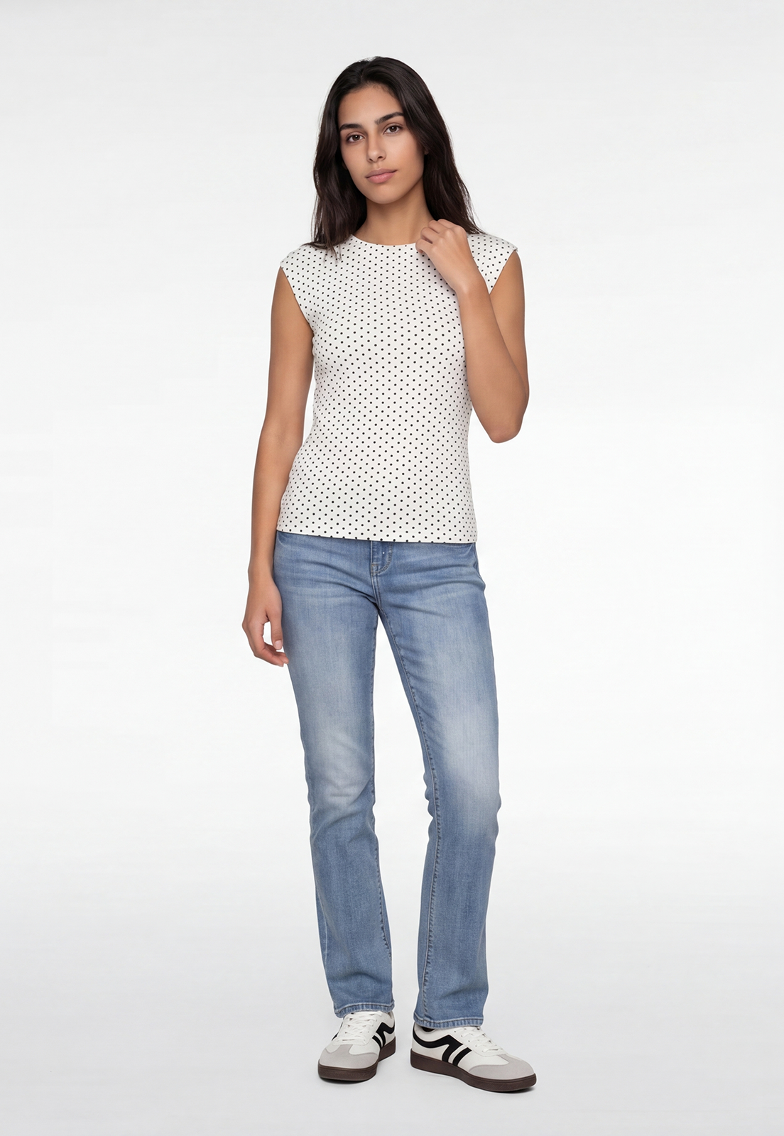 Polera Mujer Drapeada Polka Dots Blanco 2