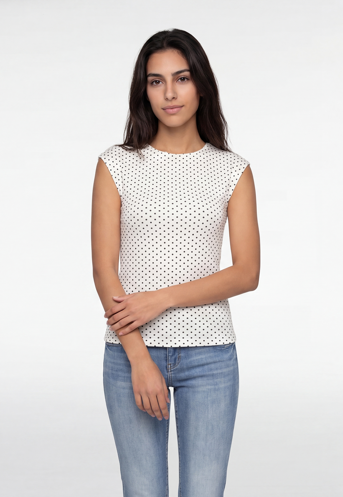 Polera Mujer Drapeada Polka Dots Blanco 1