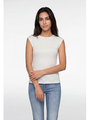 Polera Mujer Drapeada Polka Dots Blanco