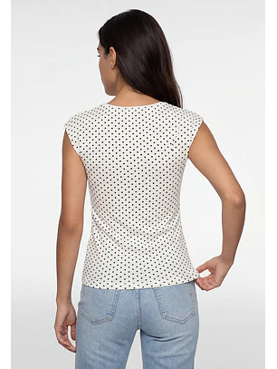 Polera Mujer Drapeada Polka Dots Blanco