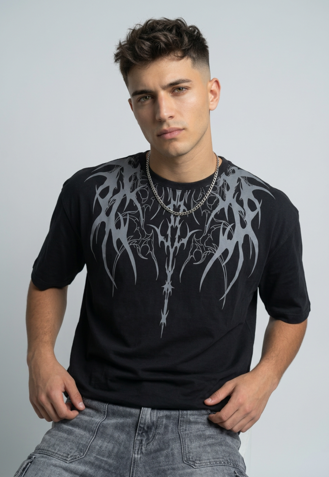 Polera Hombre Oversize Alas Negro 3